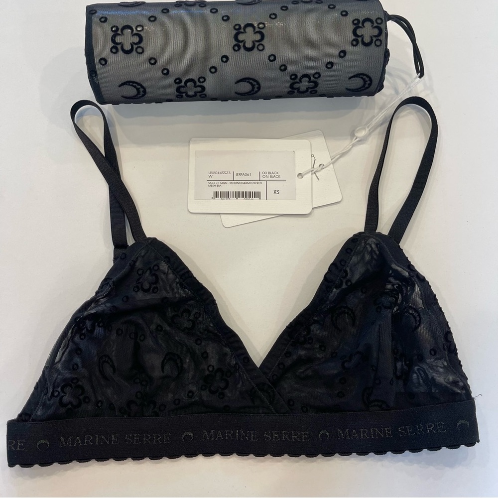 NWT Marine Serre Bralette SS23 Black Logos Size XS - Picture 1 of 12